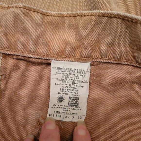 Carhartt Canvas Work Pants Carpenter Utility B11 Relaxed Fit USA STAINS 32x32 - Picture 2 of 7